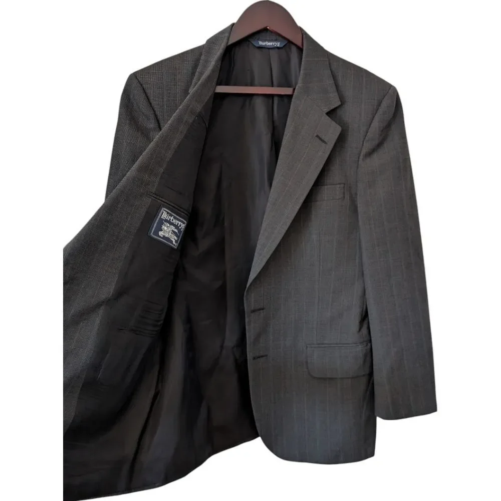 Vintage 90s Burberrys' Pure Wool Grey Pinstripe Blazer 40S